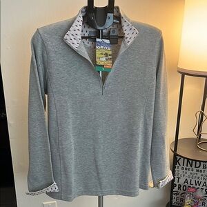 Orvis Heather Gray Pullover with Patterned Trim